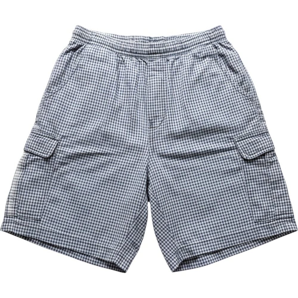 Pacific Coast Highway Cargo Shorts Mens Medium Blue Check Cotton Elastic Waist